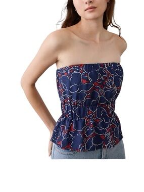 Banana Republic Blue Floral Cinched Waist Strapless Top | Medium